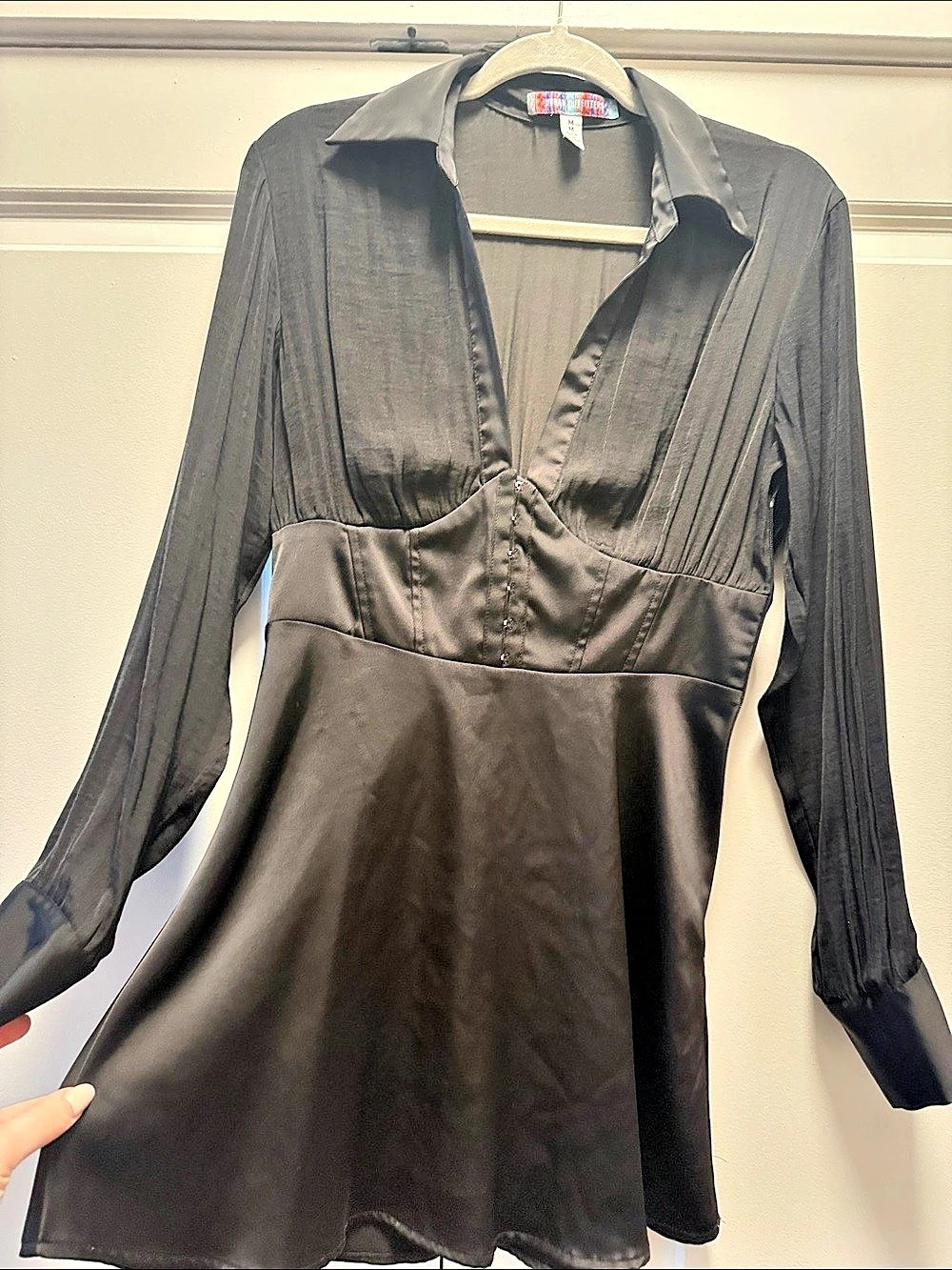 Urban Outfitters Corseted Shirt Dress Black Mini Dress Medium